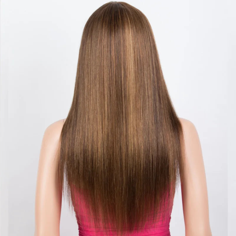 Highlight P4/30/27 100% Human Hair Wigs Straight With Bangs Fringe Malaysia Straight Human Hair Wigs Full Machine Made Wigs